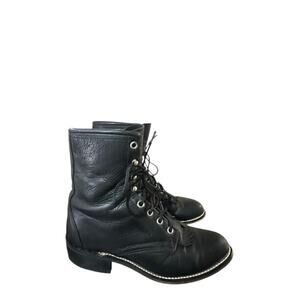Laredo Women's Black Ankle Boots Kiltie Size 6.5 M Lace Up Outdoor Rodeo Work